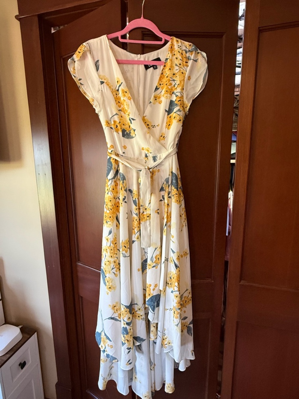Lulu's White Maxi Dress with Yellow Floral Print